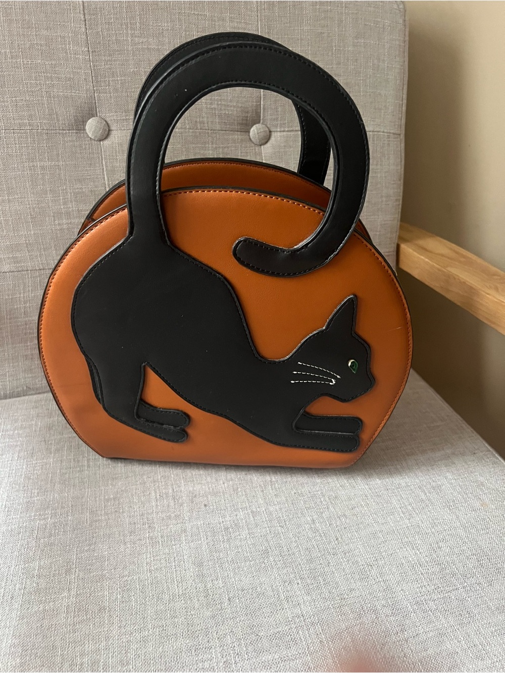 Bernice Brown round handbag Black Cat design , whimsical unique fall Women’s